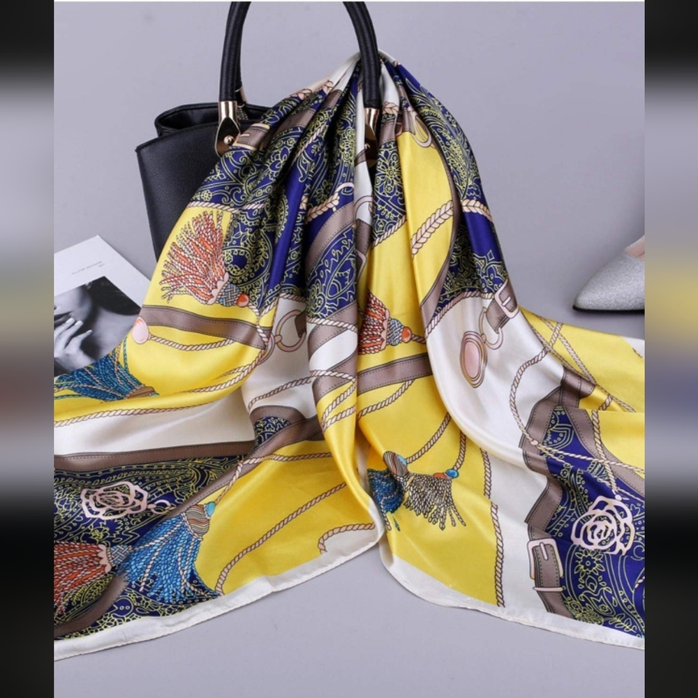 Vibrant Yellow and Blue Patterned Scarf